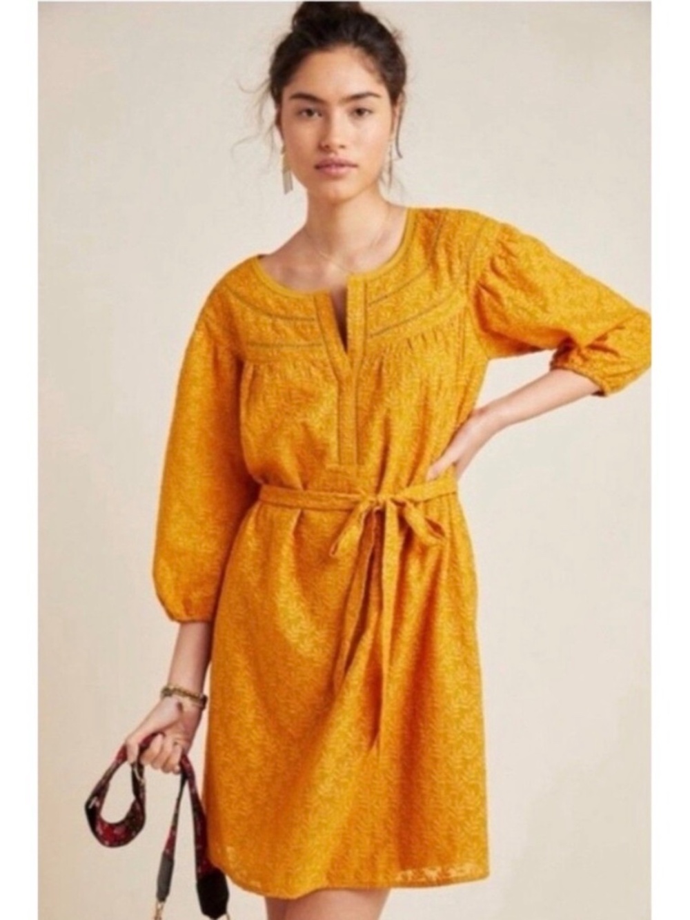 NWT Anthropologie x Daniel Rainn Treva Embroidered Tunic Dress in Honey Size S